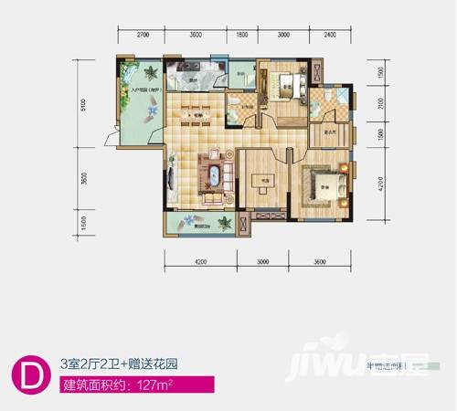 中铁西江悦3室2厅2卫127㎡户型图