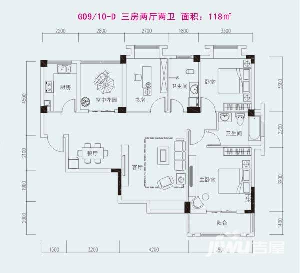 山水印象3室2厅2卫118㎡户型图