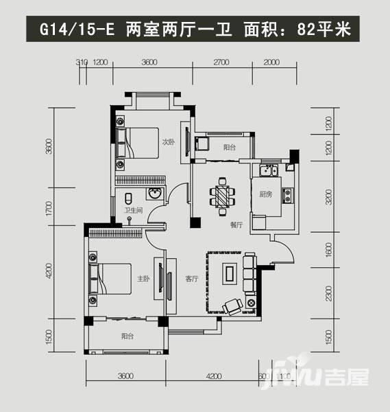 山水印象2室2厅1卫户型图