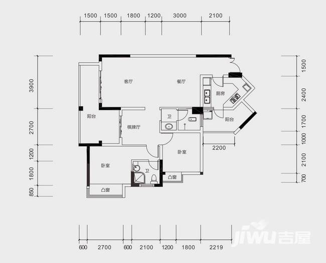 星语林汀湘十里0室2厅2卫101.7㎡户型图