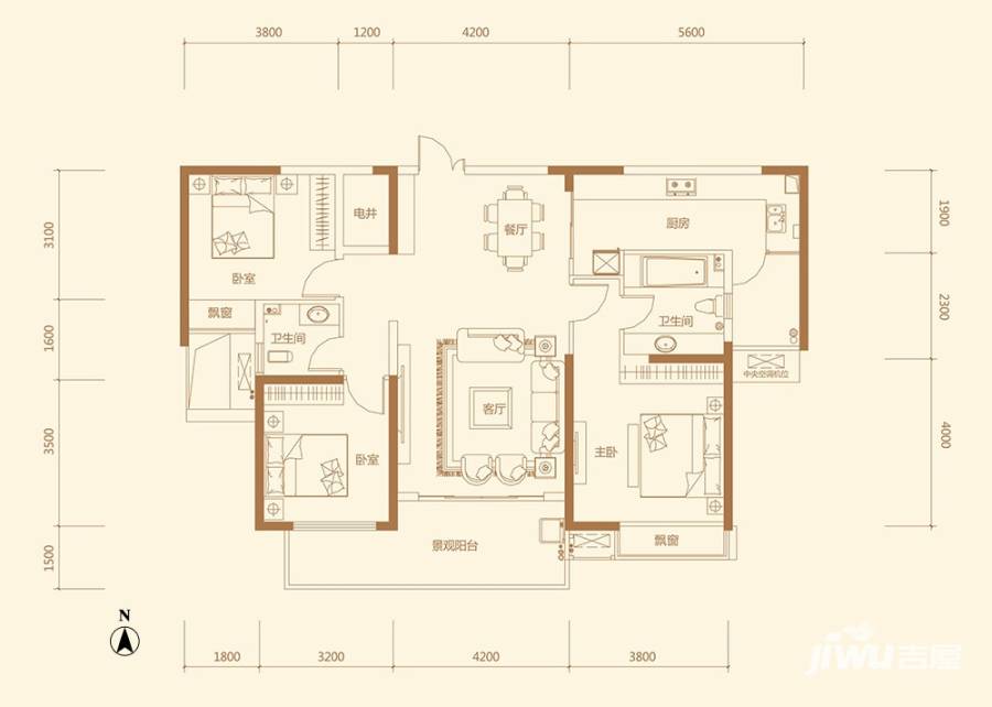 荣悦台3室2厅2卫133㎡户型图