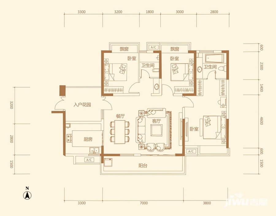 荣悦台3室2厅2卫140㎡户型图