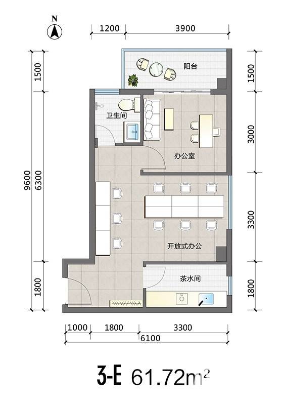 裕天国际商汇中心普通住宅61.7㎡户型图