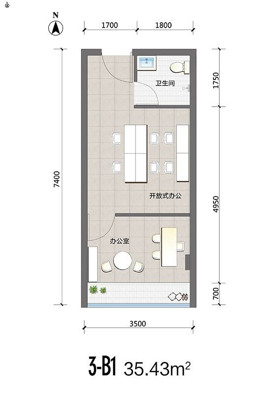 裕天国际商汇中心普通住宅35.4㎡户型图