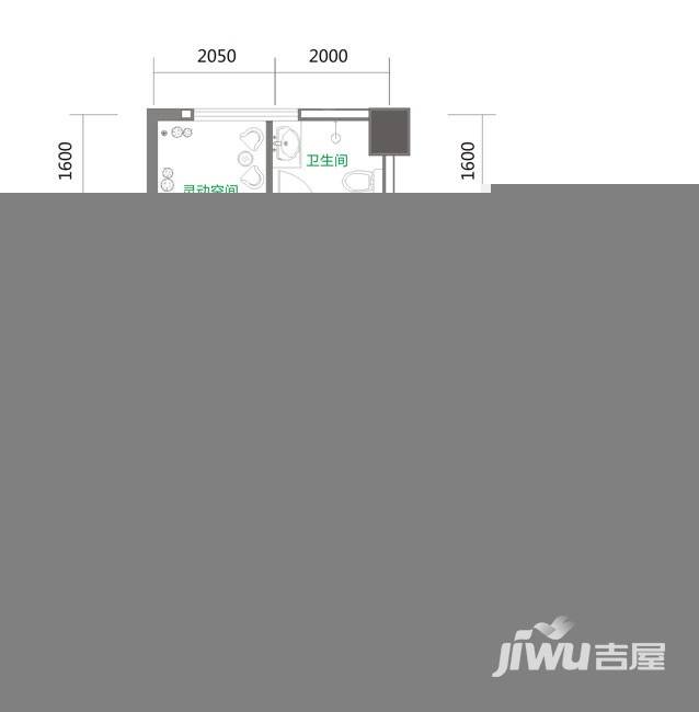 湘域相遇1室1厅1卫46㎡户型图