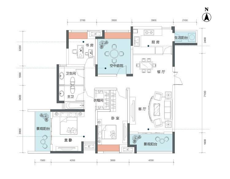 万科环球村3室2厅2卫133.8㎡户型图