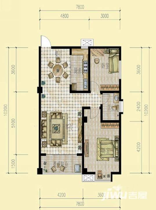 一品金子湾2室2厅1卫87.4㎡户型图