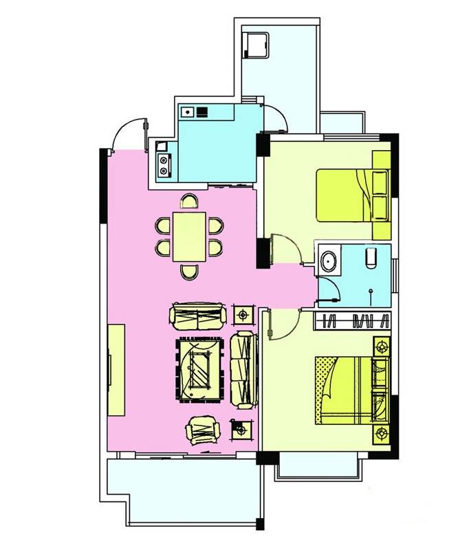 江滨家园2室2厅1卫86㎡户型图