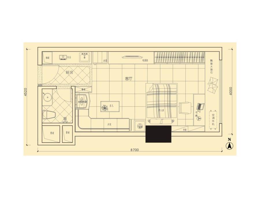 观园1室1厅1卫53.6㎡户型图