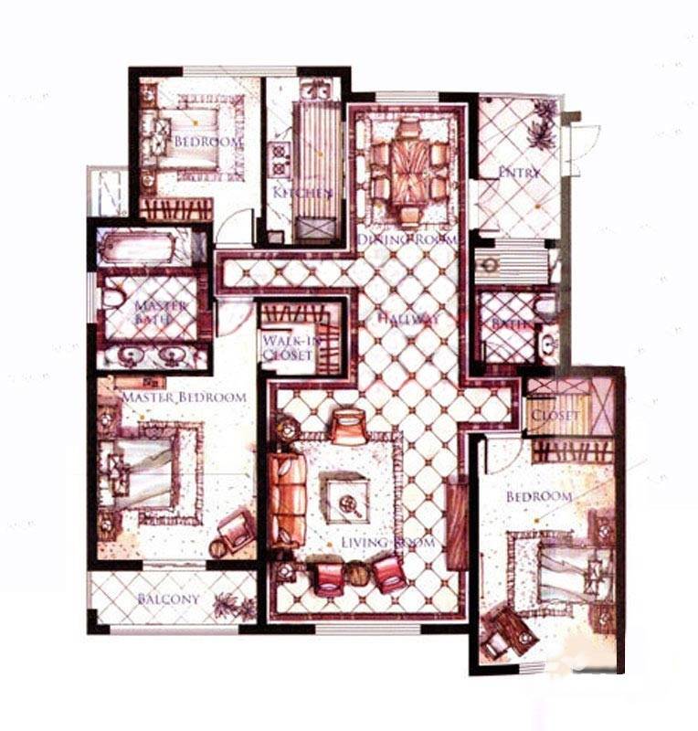 郡原望庄3室2厅2卫158㎡户型图