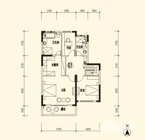 恒大御景天下1室1厅2卫户型图