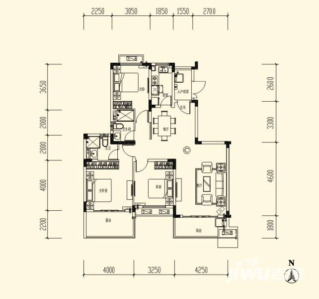 恒大御景天下3室2厅2卫127㎡户型图