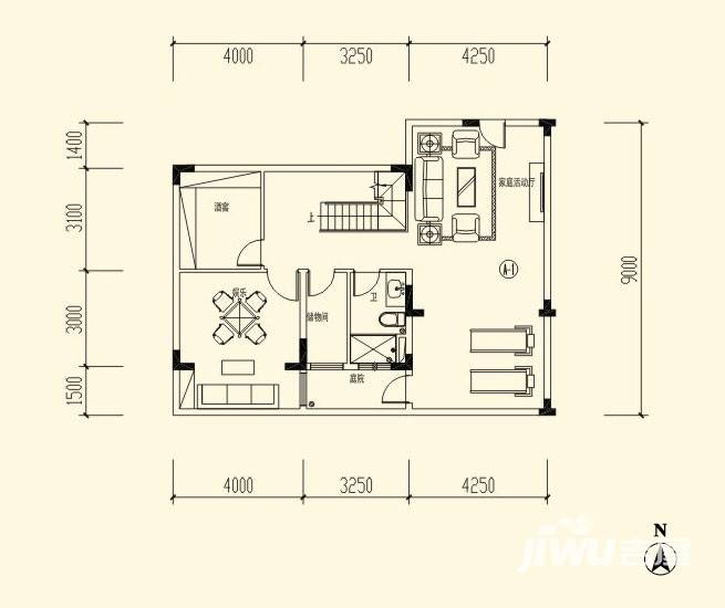 恒大御景天下1室1厅1卫户型图