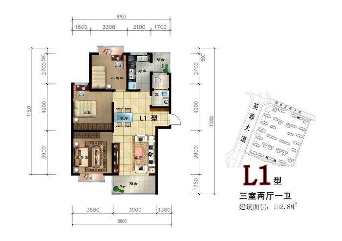 昭祥新城3室2厅1卫102.8㎡户型图