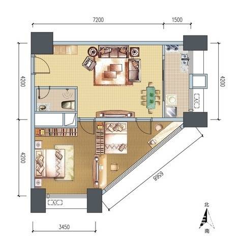 新都汇2室1厅1卫户型图