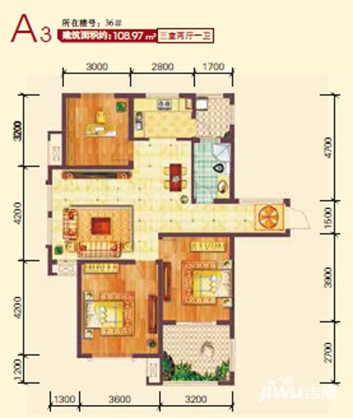 贝林阳江港湾普通住宅99.5㎡户型图