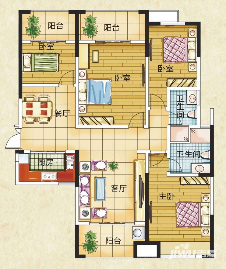 檀宫4室2厅2卫户型图