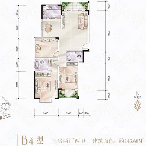 天鹅国际3室2厅2卫143.7㎡户型图