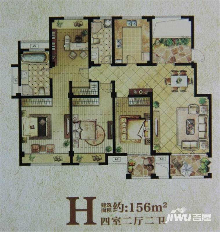 华建香颂溪岸4室2厅2卫156㎡户型图