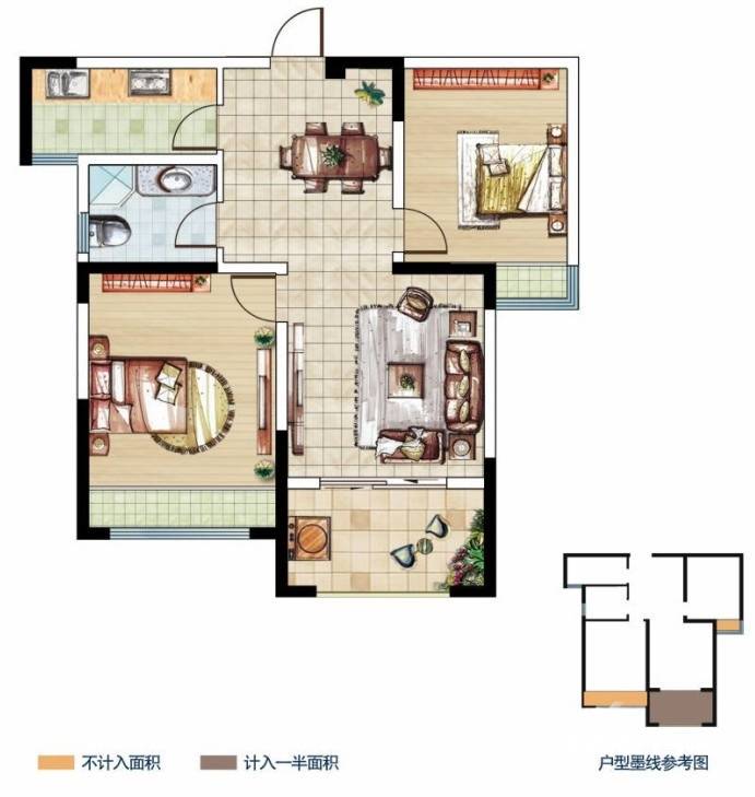 仪征帝景蓝湾普通住宅91㎡户型图