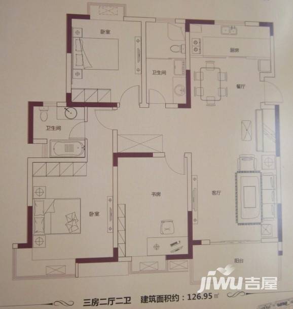 江扬尚东国际3室2厅2卫127㎡户型图