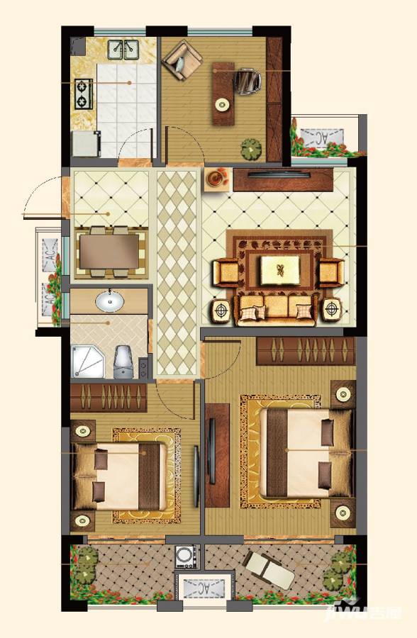 旺庭公馆3室2厅1卫100㎡户型图