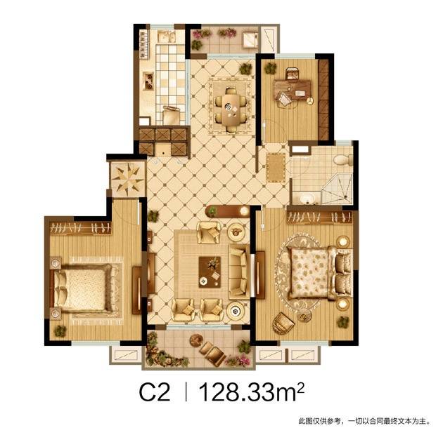 大上海御龙湾普通住宅128.3㎡户型图