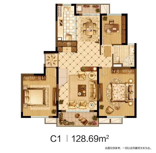 大上海御龙湾普通住宅128.7㎡户型图