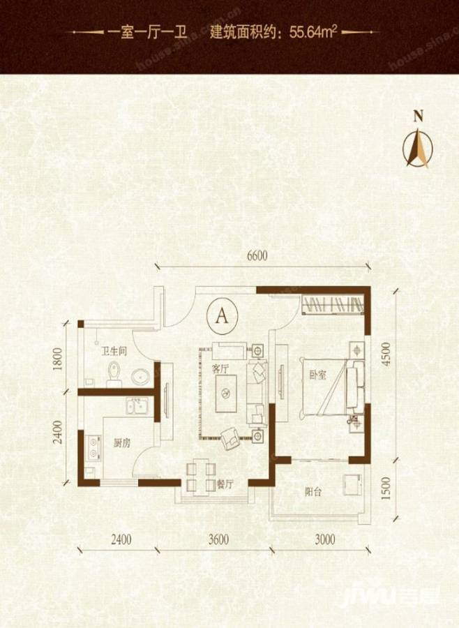 隆湾帝园普通住宅55.6㎡户型图