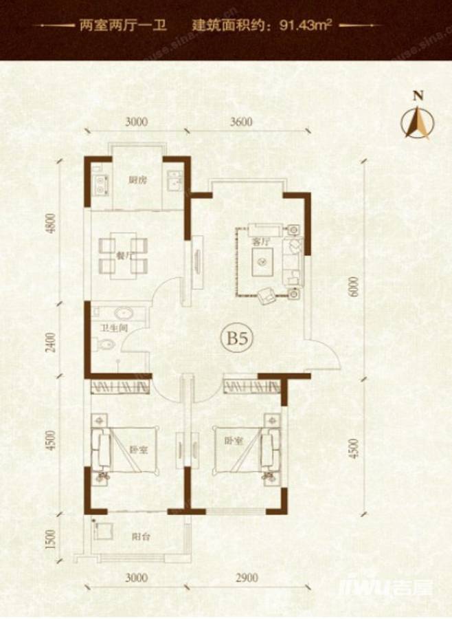 隆湾帝园普通住宅91.4㎡户型图