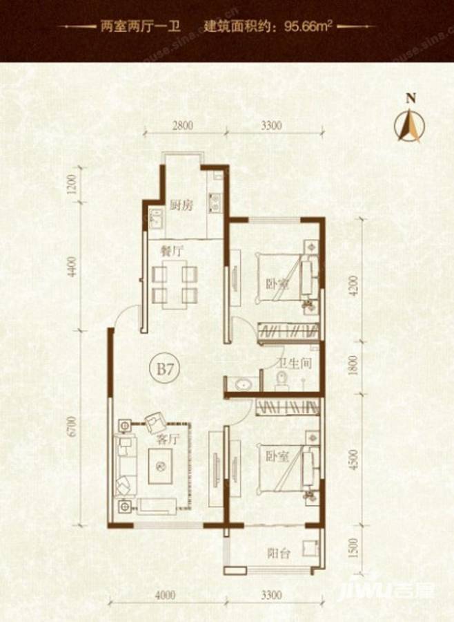 隆湾帝园普通住宅95.7㎡户型图