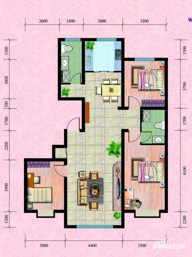 紫塞桃园3室2厅2卫130.4㎡户型图