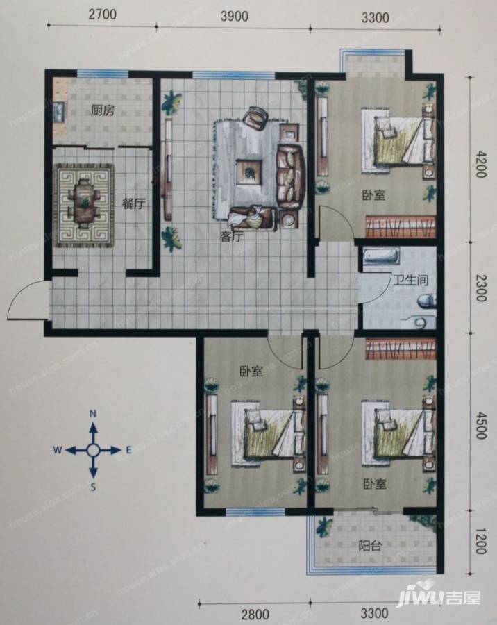 承德现代城3室2厅1卫121㎡户型图