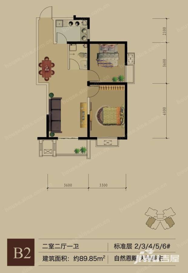 宝鼎花园普通住宅89.8㎡户型图