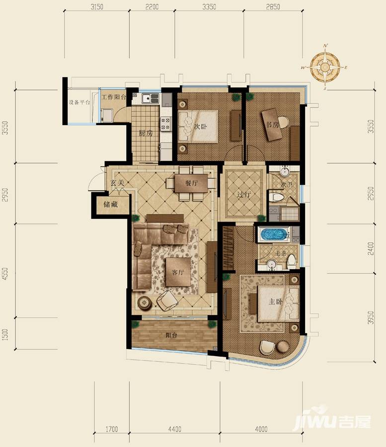 远洋公馆绿园3室2厅2卫139㎡户型图