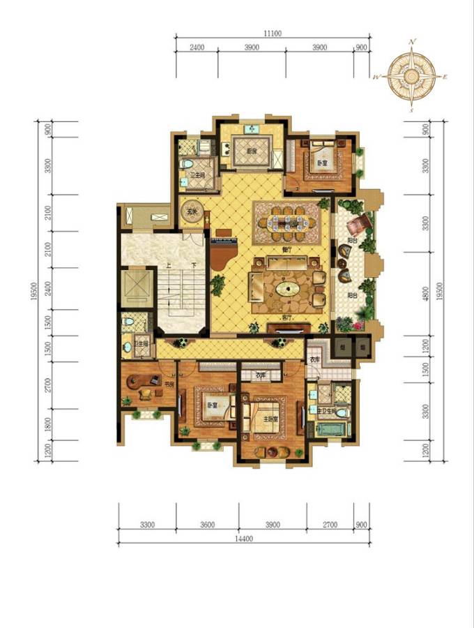 星运丽园兰逸4室2厅3卫224㎡户型图