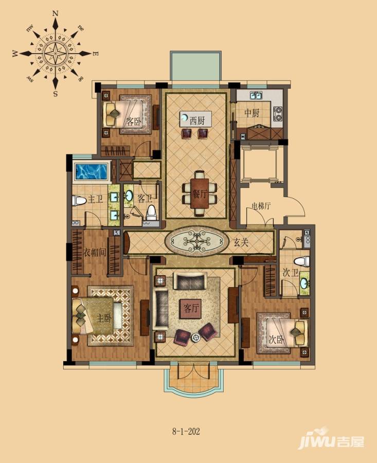 九龙仓璞俪洋房3室2厅3卫户型图