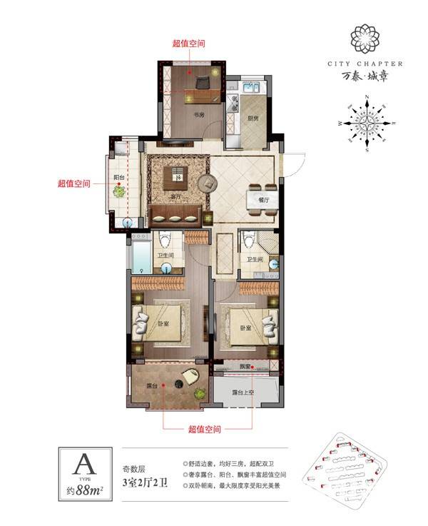 万泰城章普通住宅88㎡户型图