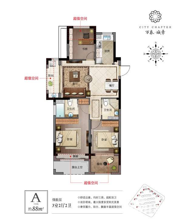 万泰城章普通住宅88㎡户型图