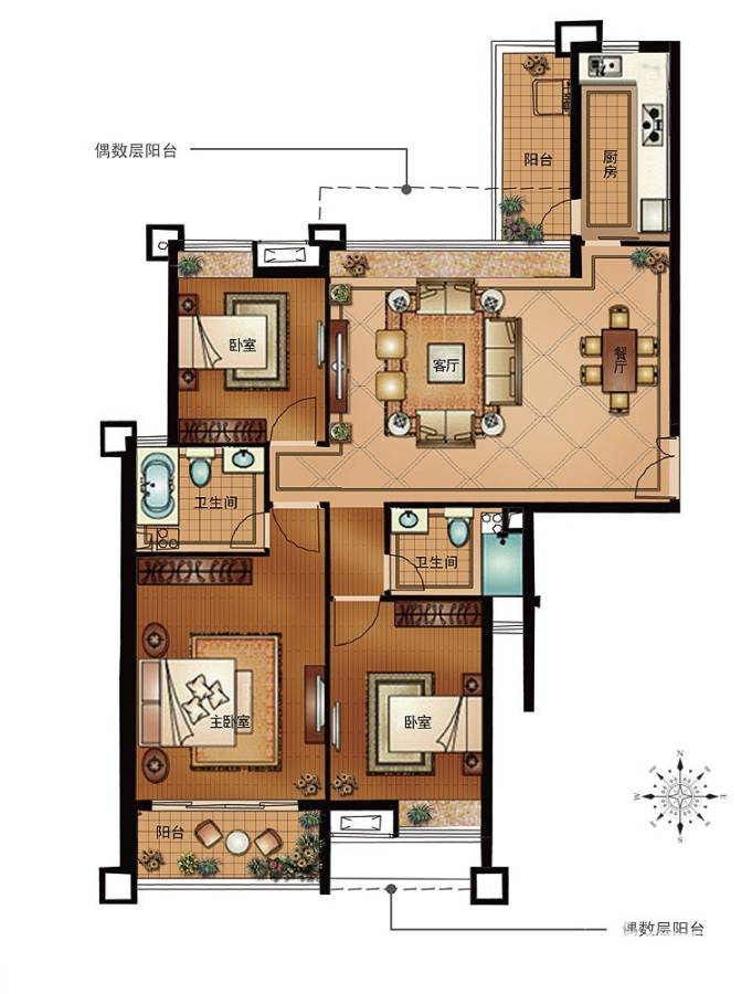 越秀星汇城3室2厅2卫121㎡户型图