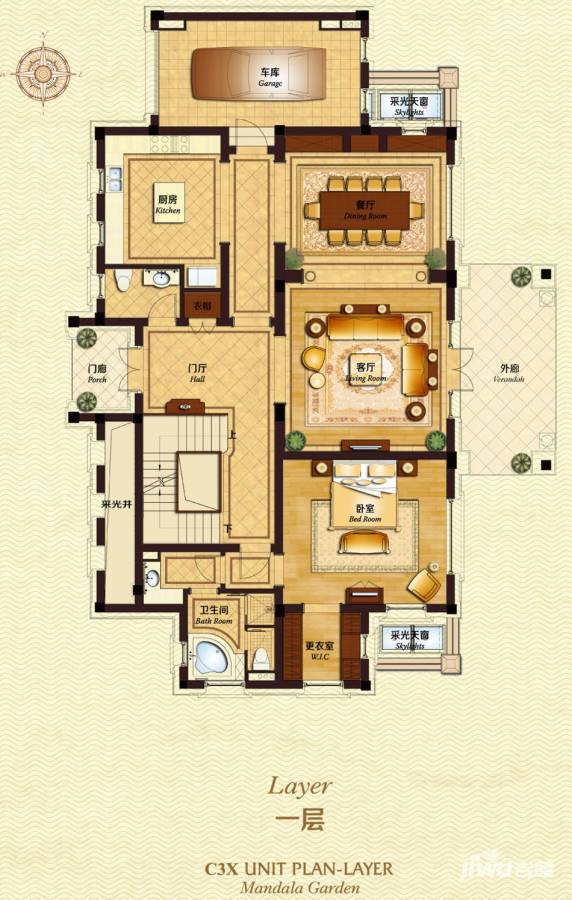 绿城曼陀花园1室2厅2卫401㎡户型图