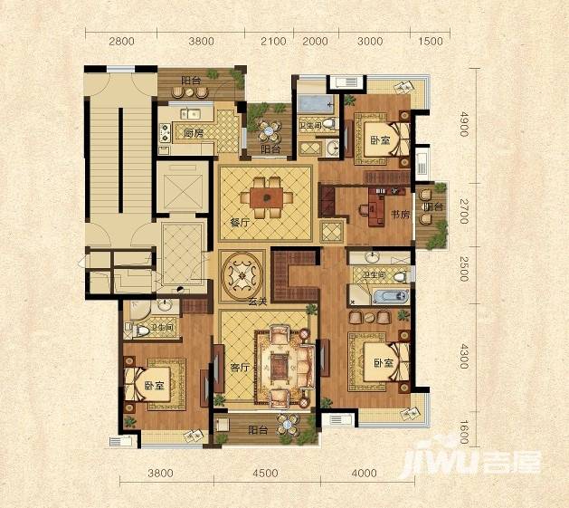 开元广场铂雅公馆4室2厅2卫178㎡户型图