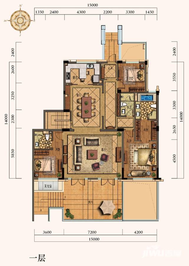 九龙仓碧玺3室2厅2卫214㎡户型图