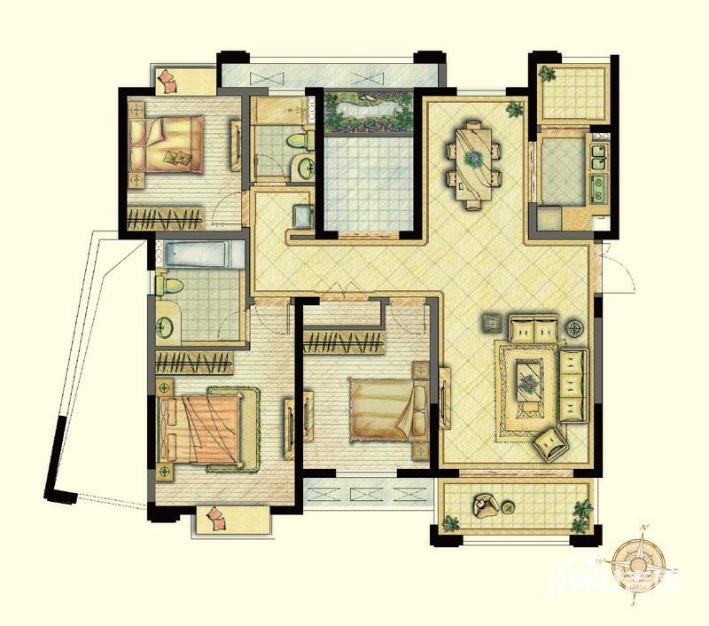 世茂西西湖普通住宅135㎡户型图