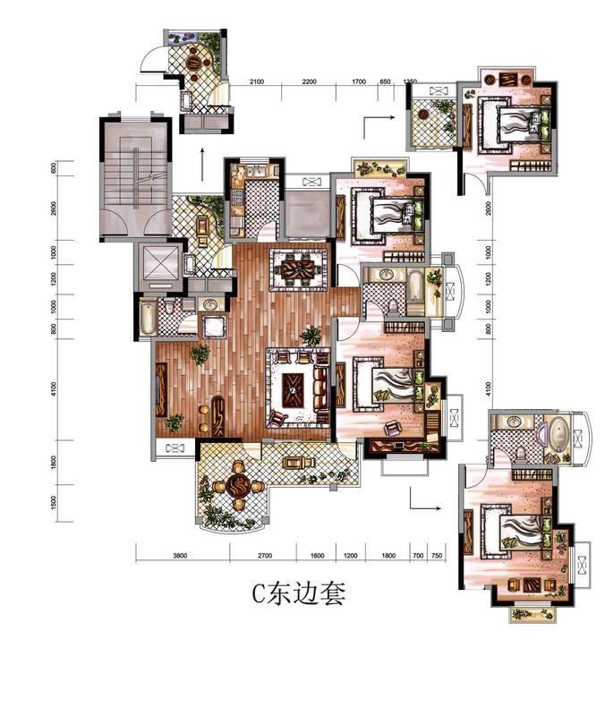 德意空港国际3室2厅2卫136.1㎡户型图