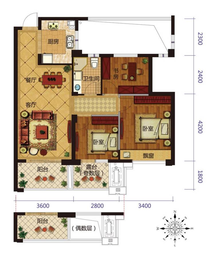 协安紫郡普通住宅89㎡户型图