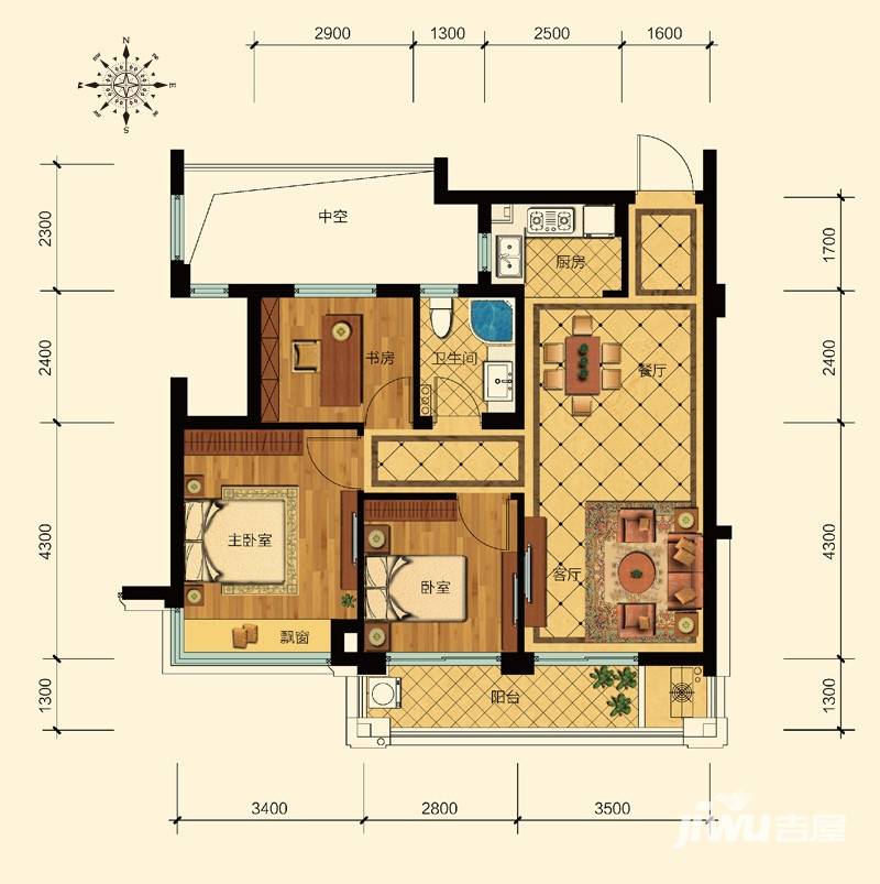 滨江金色黎明普通住宅89㎡户型图