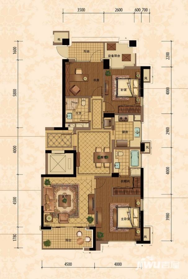 绿城玉园3室2厅2卫138㎡户型图