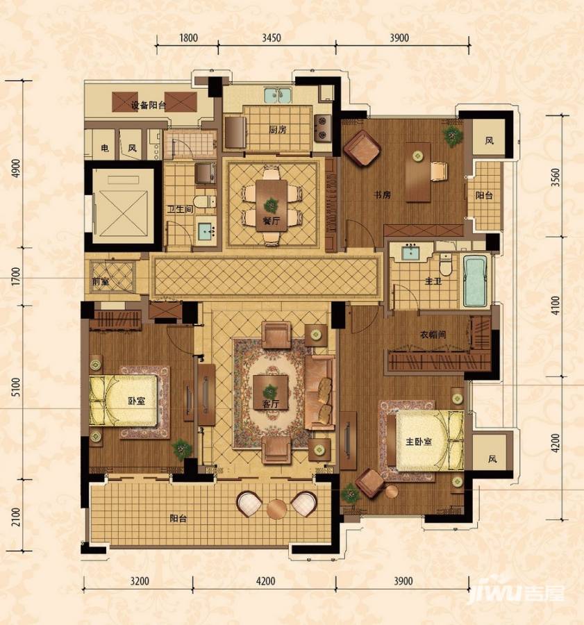 绿城玉园3室2厅2卫163㎡户型图