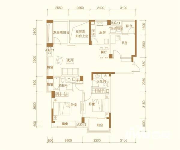 原筑壹号3室2厅2卫户型图